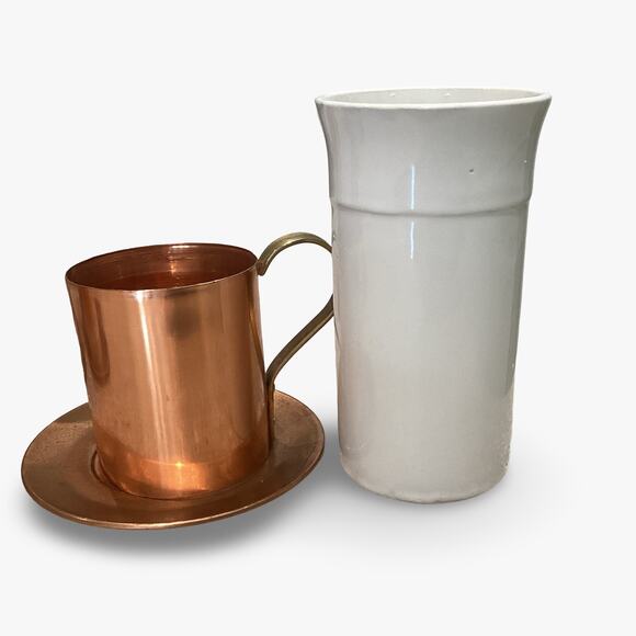 Vintage Tall Serving Mugs - Copper Sleeves - Picture 7 of 11